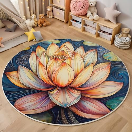 ALTCIRNMD Rund Teppich,140Cm 3D Weiß Grün Lotus Auf Dem Wasser Bedruckt Bereich Kinderteppich rutschfest Yoga Teppich Elegante Pflanzen Für Wohnzimmer Balkon Badezimmer Bedruckter Boden Matte ALTCIRNMD Rund Teppich,140Cm 3D Weiß Grün Lotus Auf Dem Wasser Bedruckt Bereich Kinderteppich rutschfest Yoga Teppich Elegante Pflanzen Für Wohnzimmer Balkon Badezimmer Bedruckter Boden Matte von ALTCIRNMD