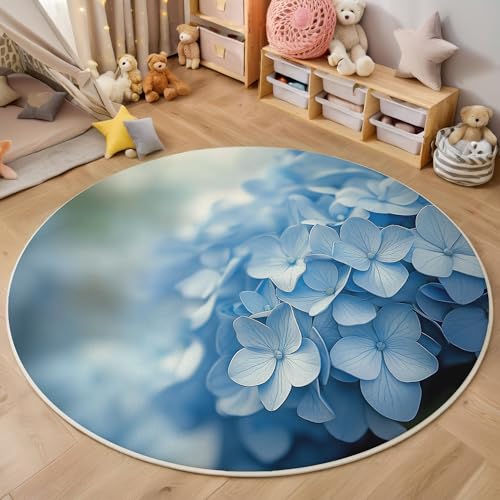 ALTCIRNMD Rund Teppich,160Cm 3D Blau Hortensienblüten Bedruckt Bereich Kinderteppich rutschfest Yoga Teppich Modepflanzen Für Wohnzimmer Balkon Badezimmer Bedruckter Boden Matte ALTCIRNMD Rund Teppich,160Cm 3D Blau Hortensienblüten Bedruckt Bereich Kinderteppich rutschfest Yoga Teppich Modepflanzen Für Wohnzimmer Balkon Badezimmer Bedruckter Boden Matte von ALTCIRNMD