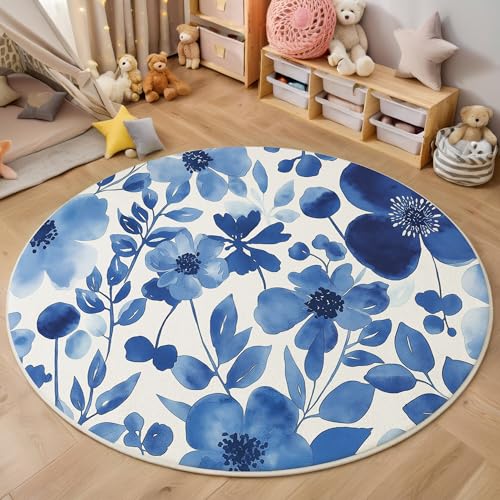 ALTCIRNMD Rund Teppich,160Cm 3D Blau Weiß Elegante Blumen Bedruckt Bereich Kinderteppich rutschfest Yoga Teppich Ästhetische Pflanzen Für Wohnzimmer Balkon Badezimmer Bedruckter Boden Matte ALTCIRNMD Rund Teppich,160Cm 3D Blau Weiß Elegante Blumen Bedruckt Bereich Kinderteppich rutschfest Yoga Teppich Ästhetische Pflanzen Für Wohnzimmer Balkon Badezimmer Bedruckter Boden Matte von ALTCIRNMD