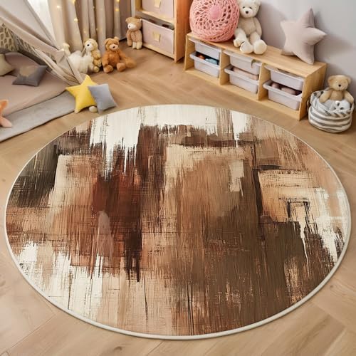 ALTCIRNMD Rund Teppich,160Cm 3D Braun Weiß Maltexturen Bedruckt Bereich Kinderteppich rutschfest Yoga Teppich Retro-Kunst Für Wohnzimmer Balkon Badezimmer Bedruckter Boden Matte ALTCIRNMD Rund Teppich,160Cm 3D Braun Weiß Maltexturen Bedruckt Bereich Kinderteppich rutschfest Yoga Teppich Retro-Kunst Für Wohnzimmer Balkon Badezimmer Bedruckter Boden Matte von ALTCIRNMD