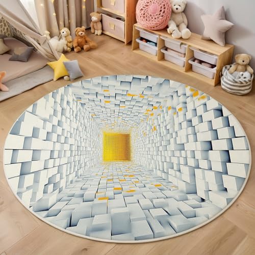 ALTCIRNMD Rund Teppich,160Cm 3D Gelblich Weiß Blocktunnel Bedruckt Bereich Kinderteppich rutschfest Yoga Teppich Geometrischer Raum Für Wohnzimmer Balkon Badezimmer Bedruckter Boden Matte ALTCIRNMD Rund Teppich,160Cm 3D Gelblich Weiß Blocktunnel Bedruckt Bereich Kinderteppich rutschfest Yoga Teppich Geometrischer Raum Für Wohnzimmer Balkon Badezimmer Bedruckter Boden Matte von ALTCIRNMD