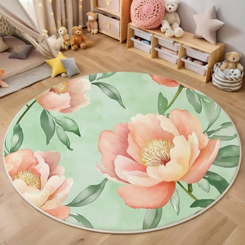 ALTCIRNMD Rund Teppich,160Cm 3D Rosa Grün Pfingstrosenblätter Bedruckt Bereich Kinderteppich rutschfest Yoga Teppich Aquarellpflanzen Für Wohnzimmer Balkon Badezimmer Bedruckter Boden Matte ALTCIRNMD Rund Teppich,160Cm 3D Rosa Grün Pfingstrosenblätter Bedruckt Bereich Kinderteppich rutschfest Yoga Teppich Aquarellpflanzen Für Wohnzimmer Balkon Badezimmer Bedruckter Boden Matte von ALTCIRNMD