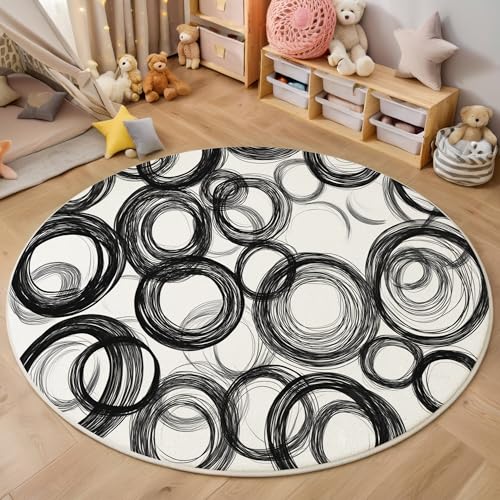 ALTCIRNMD Rund Teppich,160Cm 3D Schwarz Weiß Wirbelkreis Bedruckt Bereich Kinderteppich rutschfest Yoga Teppich Graffiti-Kunst Für Wohnzimmer Balkon Badezimmer Bedruckter Boden Matte ALTCIRNMD Rund Teppich,160Cm 3D Schwarz Weiß Wirbelkreis Bedruckt Bereich Kinderteppich rutschfest Yoga Teppich Graffiti-Kunst Für Wohnzimmer Balkon Badezimmer Bedruckter Boden Matte von ALTCIRNMD