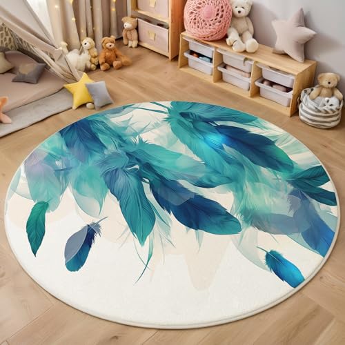 ALTCIRNMD Rund Teppich,180Cm 3D Blaugrün Schwebende Federn Bedruckt Bereich Kinderteppich rutschfest Yoga Teppich Abstrakte Kunst Für Wohnzimmer Balkon Badezimmer Bedruckter Boden Matte ALTCIRNMD Rund Teppich,180Cm 3D Blaugrün Schwebende Federn Bedruckt Bereich Kinderteppich rutschfest Yoga Teppich Abstrakte Kunst Für Wohnzimmer Balkon Badezimmer Bedruckter Boden Matte von ALTCIRNMD