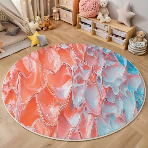 ALTCIRNMD Rund Teppich,180Cm 3D Puderblau Farbtextur Bedruckt Bereich Kinderteppich rutschfest Yoga Teppich Abstrakte Kunst Für Wohnzimmer Balkon Badezimmer Bedruckter Boden Matte von ALTCIRNMD