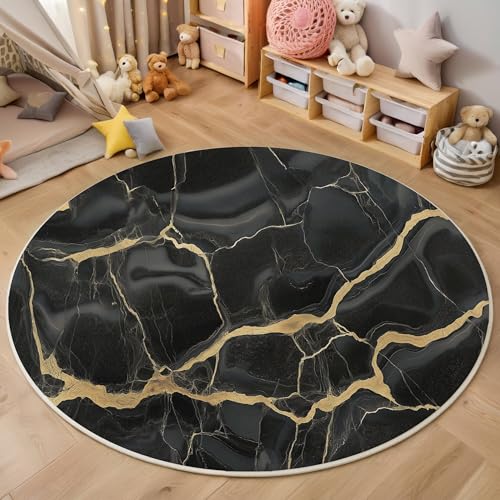 ALTCIRNMD Rund Teppich,180Cm 3D Schwarzes Gold Einfacher Marmor Bedruckt Bereich Kinderteppich rutschfest Yoga Teppich Textur Für Wohnzimmer Balkon Badezimmer Bedruckter Boden Matte ALTCIRNMD Rund Teppich,180Cm 3D Schwarzes Gold Einfacher Marmor Bedruckt Bereich Kinderteppich rutschfest Yoga Teppich Textur Für Wohnzimmer Balkon Badezimmer Bedruckter Boden Matte von ALTCIRNMD