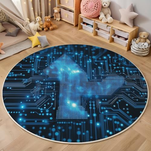 ALTCIRNMD Rund Teppich,200Cm 3D Blau Flash-Platine Bedruckt Bereich Kinderteppich rutschfest Yoga Teppich Abstrakte Science-Fiction Für Wohnzimmer Balkon Badezimmer Bedruckter Boden Matte ALTCIRNMD Rund Teppich,200Cm 3D Blau Flash-Platine Bedruckt Bereich Kinderteppich rutschfest Yoga Teppich Abstrakte Science-Fiction Für Wohnzimmer Balkon Badezimmer Bedruckter Boden Matte von ALTCIRNMD