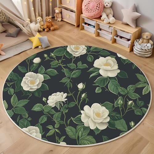 ALTCIRNMD Rund Teppich,200Cm 3D Grün Weiß Rosengrüne Blätter Bedruckt Bereich Kinderteppich rutschfest Yoga Teppich Abbildung Von Pflanzen Für Wohnzimmer Balkon Badezimmer Bedruckter Boden Matte ALTCIRNMD Rund Teppich,200Cm 3D Grün Weiß Rosengrüne Blätter Bedruckt Bereich Kinderteppich rutschfest Yoga Teppich Abbildung Von Pflanzen Für Wohnzimmer Balkon Badezimmer Bedruckter Boden Matte von ALTCIRNMD
