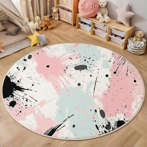 ALTCIRNMD Rund Teppich,200Cm 3D Rosa Schwarz Tintenstriche Bedruckt Bereich Kinderteppich rutschfest Yoga Teppich Farbabbildungen Für Wohnzimmer Balkon Badezimmer Bedruckter Boden Matte ALTCIRNMD Rund Teppich,200Cm 3D Rosa Schwarz Tintenstriche Bedruckt Bereich Kinderteppich rutschfest Yoga Teppich Farbabbildungen Für Wohnzimmer Balkon Badezimmer Bedruckter Boden Matte von ALTCIRNMD