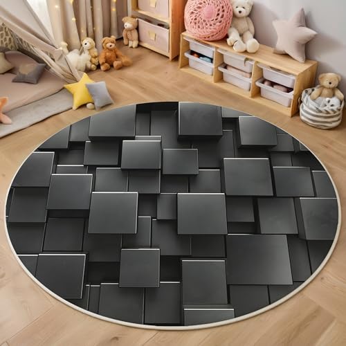 ALTCIRNMD Schwarz Cooler Würfel 3D Teppich Rundteppich Für Wohnzimmer 140Cm 3D-Geometrie,Schlafzimmer rutschfeste Bodenmatte Krabbelmatte Tischset Flur Badematte Esszimmer Eingangsbereich ALTCIRNMD Schwarz Cooler Würfel 3D Teppich Rundteppich Für Wohnzimmer 140Cm 3D-Geometrie,Schlafzimmer rutschfeste Bodenmatte Krabbelmatte Tischset Flur Badematte Esszimmer Eingangsbereich von ALTCIRNMD