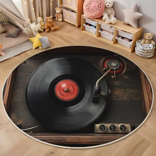ALTCIRNMD Schwarz Schallplatten 3D Teppich Rundteppich Für Wohnzimmer 120Cm Retro-Musik,Schlafzimmer rutschfeste Bodenmatte Krabbelmatte Tischset Flur Badematte Esszimmer Eingangsbereich ALTCIRNMD Schwarz Schallplatten 3D Teppich Rundteppich Für Wohnzimmer 120Cm Retro-Musik,Schlafzimmer rutschfeste Bodenmatte Krabbelmatte Tischset Flur Badematte Esszimmer Eingangsbereich von ALTCIRNMD