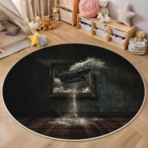 ALTCIRNMD Schwarz Zimmerhai 3D Teppich Rundteppich Für Wohnzimmer 120Cm Mysteriöse Kreaturen,Schlafzimmer rutschfeste Bodenmatte Krabbelmatte Tischset Flur Badematte Esszimmer Eingangsbereich ALTCIRNMD Schwarz Zimmerhai 3D Teppich Rundteppich Für Wohnzimmer 120Cm Mysteriöse Kreaturen,Schlafzimmer rutschfeste Bodenmatte Krabbelmatte Tischset Flur Badematte Esszimmer Eingangsbereich von ALTCIRNMD