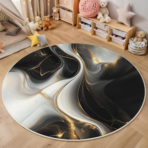 ALTCIRNMD Schwarzes Gold Wirbelmarmor 3D Teppich Rundteppich Für Wohnzimmer 140Cm Abstrakte Streifen,Schlafzimmer rutschfeste Bodenmatte Krabbelmatte Tischset Flur Badematte Esszimmer Eingangsbereich ALTCIRNMD Schwarzes Gold Wirbelmarmor 3D Teppich Rundteppich Für Wohnzimmer 140Cm Abstrakte Streifen,Schlafzimmer rutschfeste Bodenmatte Krabbelmatte Tischset Flur Badematte Esszimmer Eingangsbereich von ALTCIRNMD