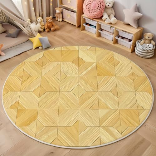 ALTCIRNMD Teppich 3D Druck Beige Symmetrische Holzmaserung Teppiche Wohnzimmer Große rutschfest Teppiche Elegante Textur Schlafzimmer Badezimmer Küche Bodenmatte Fußmatte,Rund 120Cm von ALTCIRNMD