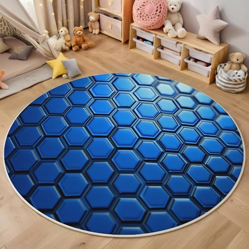 ALTCIRNMD Teppich 3D Druck Blau Gittersechseck Teppiche Wohnzimmer Große rutschfest Teppiche Modische Geometrie Schlafzimmer Badezimmer Küche Bodenmatte Fußmatte,Rund 180Cm ALTCIRNMD Teppich 3D Druck Blau Gittersechseck Teppiche Wohnzimmer Große rutschfest Teppiche Modische Geometrie Schlafzimmer Badezimmer Küche Bodenmatte Fußmatte,Rund 180Cm von ALTCIRNMD