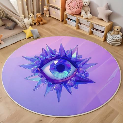 ALTCIRNMD Teppich 3D Druck Blau-Lila Schwebende Augen Teppiche Wohnzimmer Große rutschfest Teppiche Abstrakte Kunst Schlafzimmer Badezimmer Küche Bodenmatte Fußmatte,Rund 180Cm von ALTCIRNMD