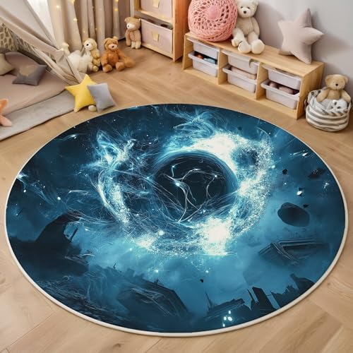 ALTCIRNMD Teppich 3D Druck Blau Weltraumstadt Teppiche Wohnzimmer Große rutschfest Teppiche Abstrakte Landschaft Schlafzimmer Badezimmer Küche Bodenmatte Fußmatte,Rund 100Cm von ALTCIRNMD