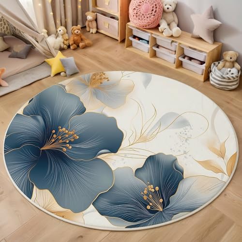 ALTCIRNMD Teppich 3D Druck Blaugold Modeblumen Teppiche Wohnzimmer Große rutschfest Teppiche Bunte Pflanzen Schlafzimmer Badezimmer Küche Bodenmatte Fußmatte,Rund 120Cm ALTCIRNMD Teppich 3D Druck Blaugold Modeblumen Teppiche Wohnzimmer Große rutschfest Teppiche Bunte Pflanzen Schlafzimmer Badezimmer Küche Bodenmatte Fußmatte,Rund 120Cm von ALTCIRNMD