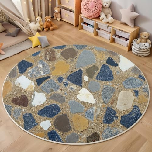 ALTCIRNMD Teppich 3D Druck Braunblau Terrazzoboden Teppiche Wohnzimmer Große rutschfest Teppiche Industrielle Kunst Schlafzimmer Badezimmer Küche Bodenmatte Fußmatte,Rund 100Cm ALTCIRNMD Teppich 3D Druck Braunblau Terrazzoboden Teppiche Wohnzimmer Große rutschfest Teppiche Industrielle Kunst Schlafzimmer Badezimmer Küche Bodenmatte Fußmatte,Rund 100Cm von ALTCIRNMD