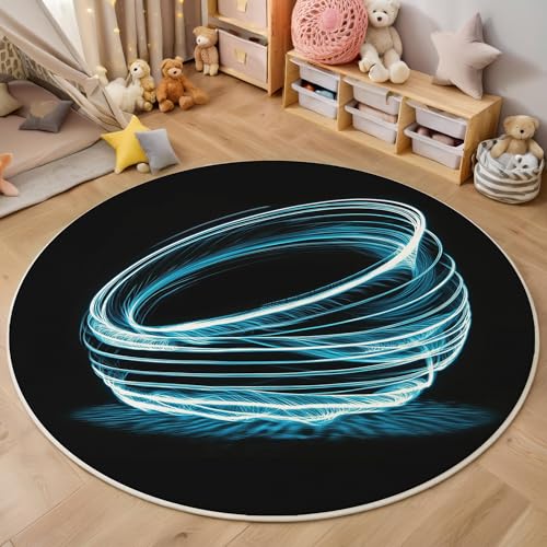 ALTCIRNMD Teppich 3D Druck Dunkelblau Spirallinien Teppiche Wohnzimmer Große rutschfest Teppiche Elegante Kunst Schlafzimmer Badezimmer Küche Bodenmatte Fußmatte,Rund 140Cm von ALTCIRNMD
