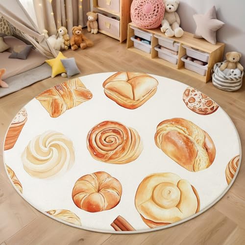 ALTCIRNMD Teppich 3D Druck Erdig Leckeres Brot Teppiche Wohnzimmer Große rutschfest Teppiche Lebensmittelillustrationen Schlafzimmer Badezimmer Küche Bodenmatte Fußmatte,Rund 180Cm von ALTCIRNMD