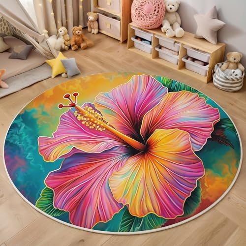 ALTCIRNMD Teppich 3D Druck Farbe Hibiskusblüten Teppiche Wohnzimmer Große rutschfest Teppiche Schöne Pflanzen Schlafzimmer Badezimmer Küche Bodenmatte Fußmatte,Rund 120Cm ALTCIRNMD Teppich 3D Druck Farbe Hibiskusblüten Teppiche Wohnzimmer Große rutschfest Teppiche Schöne Pflanzen Schlafzimmer Badezimmer Küche Bodenmatte Fußmatte,Rund 120Cm von ALTCIRNMD