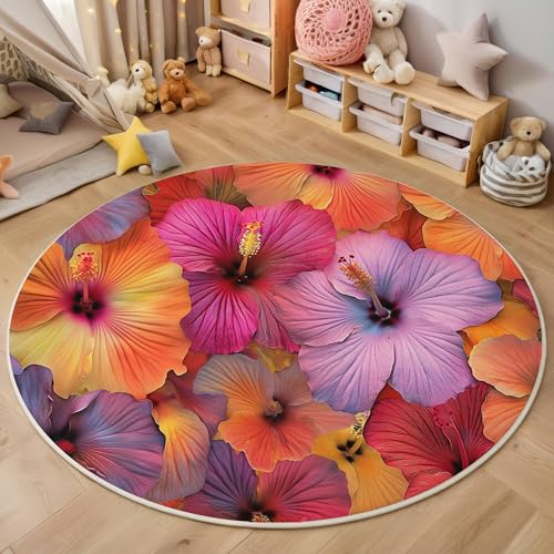 ALTCIRNMD Teppich 3D Druck Farbe Leuchtende Hibiskusblüten Teppiche Wohnzimmer Große rutschfest Teppiche Tropische Pflanzen Schlafzimmer Badezimmer Küche Bodenmatte Fußmatte,Rund 120Cm ALTCIRNMD Teppich 3D Druck Farbe Leuchtende Hibiskusblüten Teppiche Wohnzimmer Große rutschfest Teppiche Tropische Pflanzen Schlafzimmer Badezimmer Küche Bodenmatte Fußmatte,Rund 120Cm von ALTCIRNMD