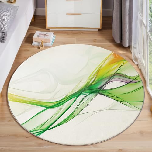 ALTCIRNMD Teppich 3D Druck Grün Linie Rauch Teppiche Wohnzimmer Große rutschfest Teppiche Illustrationskunst Schlafzimmer Badezimmer Küche Bodenmatte Fußmatte,Rund 180Cm von ALTCIRNMD