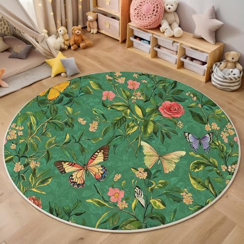 ALTCIRNMD Teppich 3D Druck Grün Schmetterlingsblumen Teppiche Wohnzimmer Große rutschfest Teppiche Elegante Pflanzen Schlafzimmer Badezimmer Küche Bodenmatte Fußmatte,Rund 100Cm ALTCIRNMD Teppich 3D Druck Grün Schmetterlingsblumen Teppiche Wohnzimmer Große rutschfest Teppiche Elegante Pflanzen Schlafzimmer Badezimmer Küche Bodenmatte Fußmatte,Rund 100Cm von ALTCIRNMD