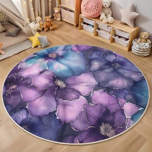 ALTCIRNMD Teppich 3D Druck Lila Blau Schöne Blumen Teppiche Wohnzimmer Große rutschfest Teppiche Verträumtes Aquarell Schlafzimmer Badezimmer Küche Bodenmatte Fußmatte,Rund 100Cm ALTCIRNMD Teppich 3D Druck Lila Blau Schöne Blumen Teppiche Wohnzimmer Große rutschfest Teppiche Verträumtes Aquarell Schlafzimmer Badezimmer Küche Bodenmatte Fußmatte,Rund 100Cm von ALTCIRNMD
