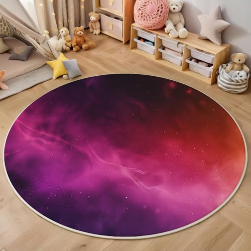 ALTCIRNMD Teppich 3D Druck Lila Farbverlaufsrauch Teppiche Wohnzimmer Große rutschfest Teppiche Abstrakte Kunst Schlafzimmer Badezimmer Küche Bodenmatte Fußmatte,Rund 100Cm von ALTCIRNMD