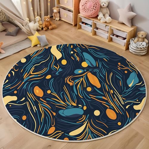 ALTCIRNMD Teppich 3D Druck Orange Schwarz Fließender Marmor Teppiche Wohnzimmer Große rutschfest Teppiche Abstrakte Kunst Schlafzimmer Badezimmer Küche Bodenmatte Fußmatte,Rund 200Cm von ALTCIRNMD