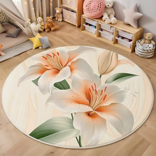 ALTCIRNMD Teppich 3D Druck Orangeweiß Lilienblüten Teppiche Wohnzimmer Große rutschfest Teppiche Elegante Pflanzen Schlafzimmer Badezimmer Küche Bodenmatte Fußmatte,Rund 100Cm ALTCIRNMD Teppich 3D Druck Orangeweiß Lilienblüten Teppiche Wohnzimmer Große rutschfest Teppiche Elegante Pflanzen Schlafzimmer Badezimmer Küche Bodenmatte Fußmatte,Rund 100Cm von ALTCIRNMD