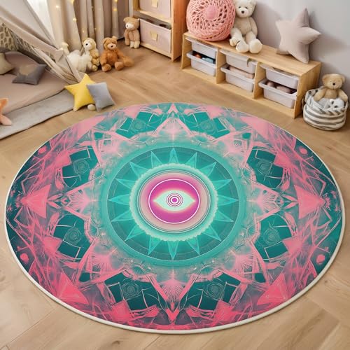 ALTCIRNMD Teppich 3D Druck Puderblau Aura-Mandala Teppiche Wohnzimmer Große rutschfest Teppiche Fantasy-Kunst Schlafzimmer Badezimmer Küche Bodenmatte Fußmatte,Rund 100Cm von ALTCIRNMD