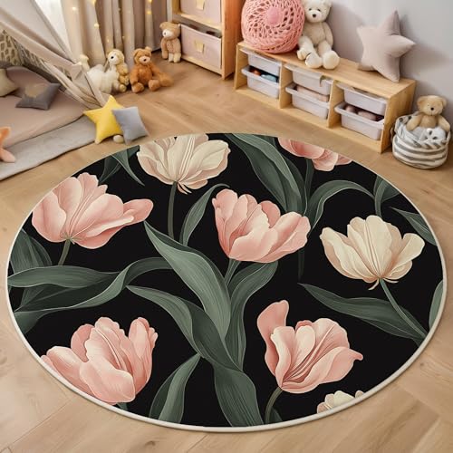 ALTCIRNMD Teppich 3D Druck Rosa Grün Tulpengrüne Blätter Teppiche Wohnzimmer Große rutschfest Teppiche Retro-Pflanzen Schlafzimmer Badezimmer Küche Bodenmatte Fußmatte,Rund 100Cm ALTCIRNMD Teppich 3D Druck Rosa Grün Tulpengrüne Blätter Teppiche Wohnzimmer Große rutschfest Teppiche Retro-Pflanzen Schlafzimmer Badezimmer Küche Bodenmatte Fußmatte,Rund 100Cm von ALTCIRNMD