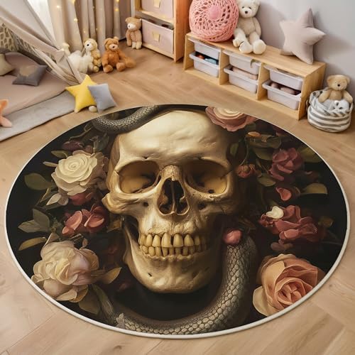ALTCIRNMD Teppich 3D Druck Rosa Rosenschädel Teppiche Wohnzimmer Große rutschfest Teppiche Fantasy-Kunst Schlafzimmer Badezimmer Küche Bodenmatte Fußmatte,Rund 140Cm ALTCIRNMD Teppich 3D Druck Rosa Rosenschädel Teppiche Wohnzimmer Große rutschfest Teppiche Fantasy-Kunst Schlafzimmer Badezimmer Küche Bodenmatte Fußmatte,Rund 140Cm von ALTCIRNMD