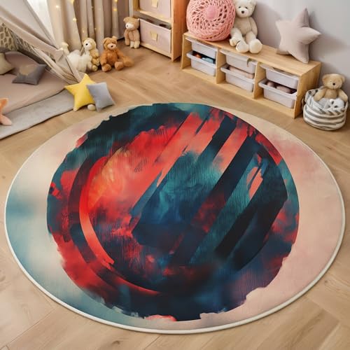 ALTCIRNMD Teppich 3D Druck Rot Blau Farbverlaufskreis Teppiche Wohnzimmer Große rutschfest Teppiche Aquarell Abstrakt Schlafzimmer Badezimmer Küche Bodenmatte Fußmatte,Rund 120Cm von ALTCIRNMD