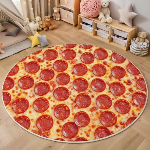ALTCIRNMD Teppich 3D Druck Rot Wurstpizza Teppiche Wohnzimmer Große rutschfest Teppiche Italienisches Essen Schlafzimmer Badezimmer Küche Bodenmatte Fußmatte,Rund 160Cm ALTCIRNMD Teppich 3D Druck Rot Wurstpizza Teppiche Wohnzimmer Große rutschfest Teppiche Italienisches Essen Schlafzimmer Badezimmer Küche Bodenmatte Fußmatte,Rund 160Cm von ALTCIRNMD