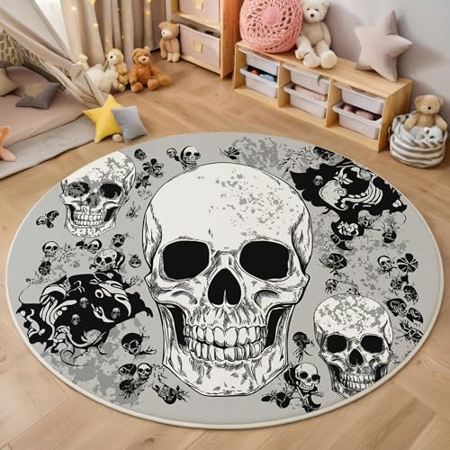 ALTCIRNMD Teppich 3D Druck Schwarz Weiß Personalisierter Totenkopf Teppiche Wohnzimmer Große rutschfest Teppiche Abstrakte Kunst Schlafzimmer Badezimmer Küche Bodenmatte Fußmatte,Rund 180Cm ALTCIRNMD Teppich 3D Druck Schwarz Weiß Personalisierter Totenkopf Teppiche Wohnzimmer Große rutschfest Teppiche Abstrakte Kunst Schlafzimmer Badezimmer Küche Bodenmatte Fußmatte,Rund 180Cm von ALTCIRNMD