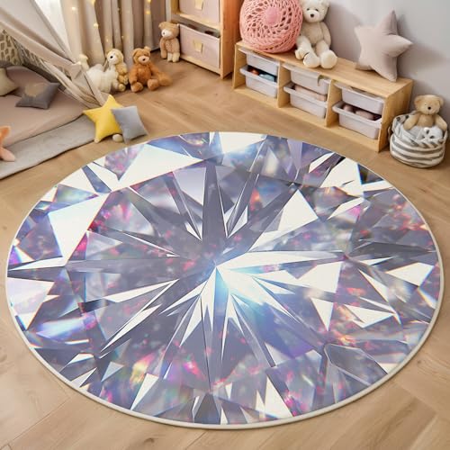 ALTCIRNMD Teppich 3D Druck Silberweiß Kaleidoskop-Diamant Teppiche Wohnzimmer Große rutschfest Teppiche Mode Textur Schlafzimmer Badezimmer Küche Bodenmatte Fußmatte,Rund 160Cm von ALTCIRNMD