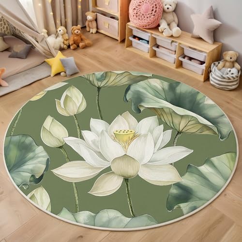 ALTCIRNMD Teppich 3D Druck Weiß Grün Lotusgrüne Blätter Teppiche Wohnzimmer Große rutschfest Teppiche Natürliche Pflanzen Schlafzimmer Badezimmer Küche Bodenmatte Fußmatte,Rund 120Cm ALTCIRNMD Teppich 3D Druck Weiß Grün Lotusgrüne Blätter Teppiche Wohnzimmer Große rutschfest Teppiche Natürliche Pflanzen Schlafzimmer Badezimmer Küche Bodenmatte Fußmatte,Rund 120Cm von ALTCIRNMD