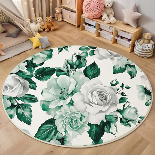 ALTCIRNMD Teppich 3D Druck Weiß Grün Rosengrüne Blätter Teppiche Wohnzimmer Große rutschfest Teppiche Aquarellpflanzen Schlafzimmer Badezimmer Küche Bodenmatte Fußmatte,Rund 180Cm ALTCIRNMD Teppich 3D Druck Weiß Grün Rosengrüne Blätter Teppiche Wohnzimmer Große rutschfest Teppiche Aquarellpflanzen Schlafzimmer Badezimmer Küche Bodenmatte Fußmatte,Rund 180Cm von ALTCIRNMD