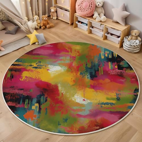 ALTCIRNMD Teppich Abstrakte Farben Für Teenager 3D Fauvismus Teppich Schlafzimmer Wohnzimmer Dekoration Innenmatte Waschbar Rot Und Gelb rutschfeste Matte,140Cm von ALTCIRNMD