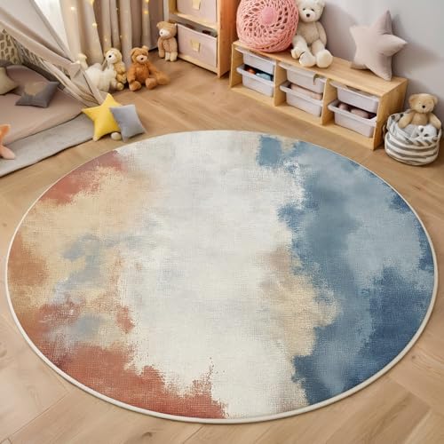 ALTCIRNMD Teppich Abstrakte Kunst Für Teenager 3D Textur Im Industriestil Teppich Schlafzimmer Wohnzimmer Dekoration Innenmatte Waschbar Blau-Orange rutschfeste Matte,140Cm von ALTCIRNMD