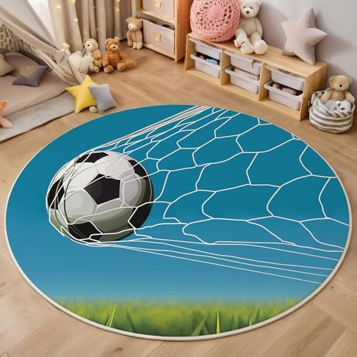 ALTCIRNMD Teppich Blue Sky Fußball Für Teenager 3D Bewegungskunst Teppich Schlafzimmer Wohnzimmer Dekoration Innenmatte Waschbar Blaugrün rutschfeste Matte,200Cm von ALTCIRNMD