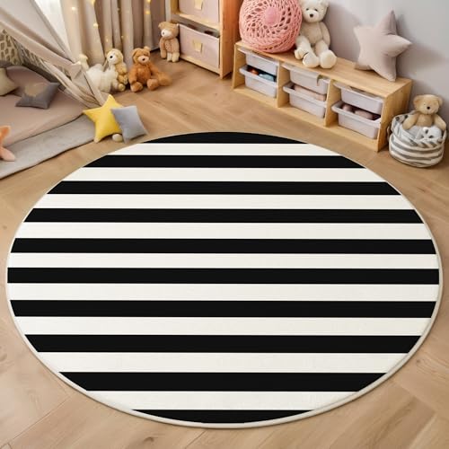 ALTCIRNMD Teppich Einfache Streifen Für Teenager 3D Modekunst Teppich Schlafzimmer Wohnzimmer Dekoration Innenmatte Waschbar Schwarz Und Weiß rutschfeste Matte,120Cm von ALTCIRNMD