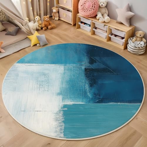 ALTCIRNMD Teppich Einfache Textur Für Teenager 3D Geometrie Zusammenfügen Teppich Schlafzimmer Wohnzimmer Dekoration Innenmatte Waschbar Blau Und Weiß rutschfeste Matte,140Cm von ALTCIRNMD