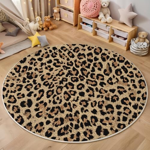 ALTCIRNMD Teppich Einfacher Leopardendruck Für Teenager 3D Fellstruktur Teppich Schlafzimmer Wohnzimmer Dekoration Innenmatte Waschbar Braun rutschfeste Matte,160Cm von ALTCIRNMD