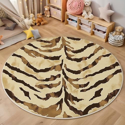 ALTCIRNMD Teppich Einfaches Tigermuster Für Teenager 3D Tiertexturen Teppich Schlafzimmer Wohnzimmer Dekoration Innenmatte Waschbar Beige Braun rutschfeste Matte,140Cm von ALTCIRNMD