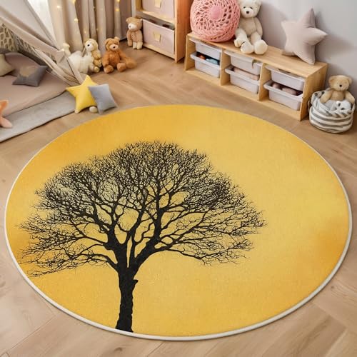ALTCIRNMD Teppich Eleganter Baum Für Teenager 3D Retro-Herbstlandschaft Teppich Schlafzimmer Wohnzimmer Dekoration Innenmatte Waschbar Schwarz Und Gelb rutschfeste Matte,200Cm von ALTCIRNMD